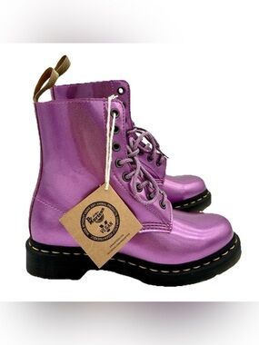 Dr Martens 1460 Vegan Pink Metallic Combat Boots Shoes Women’s Size 6 Docs NWT